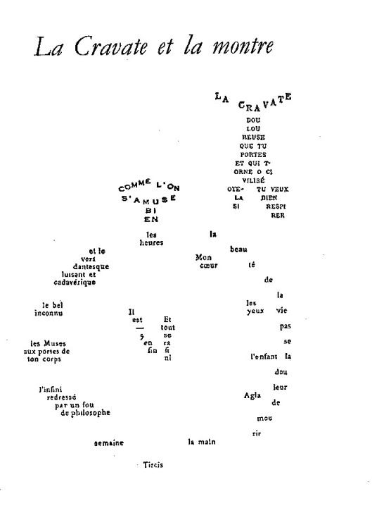 Um dos caligramas de Apollinaire