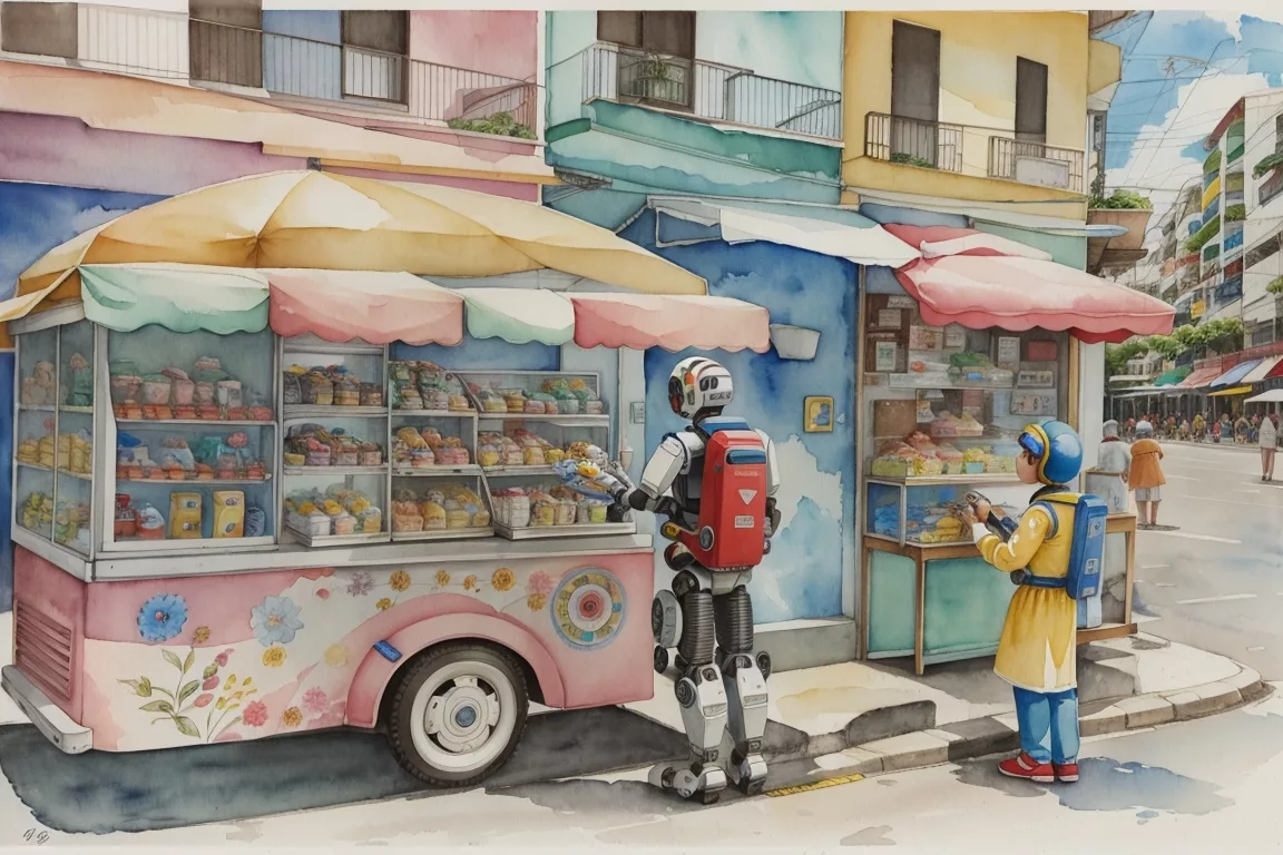 robô comprando na rua