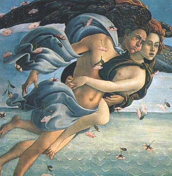 O Nascimento de Vênus (Botticelli) - Detalhe da obra. Carícia